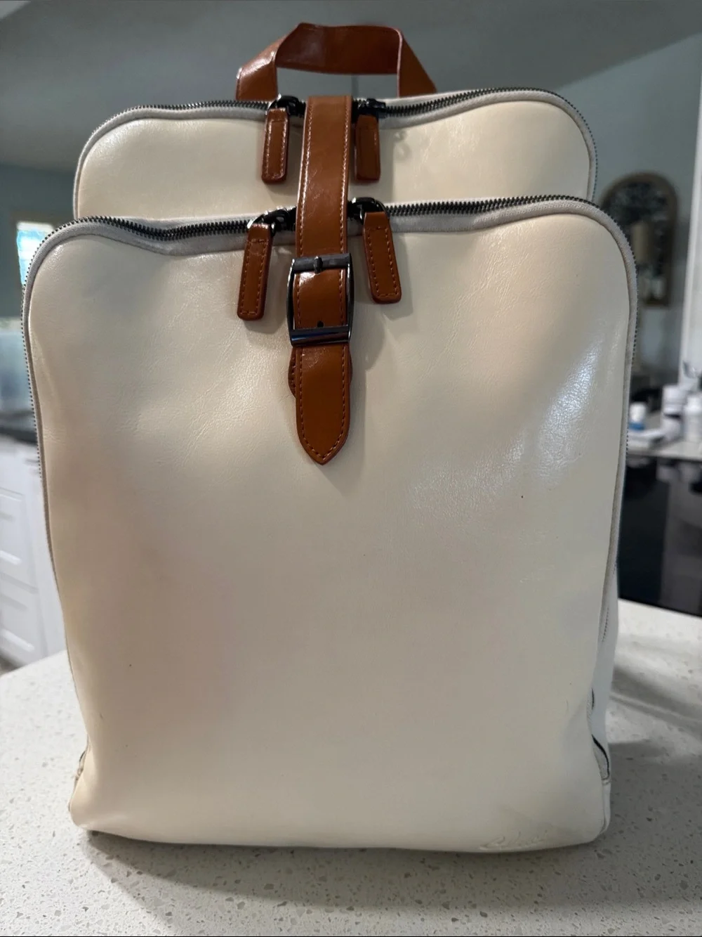 Cluci Ivory laptop backpack, travel backpack, Vegan Leather computer bag.